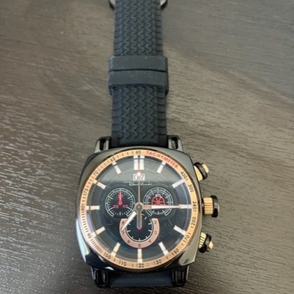 Ritmo Mundo Chronograph Men's Watch Black Dial with Rose Gold Bezel, Black Strap
